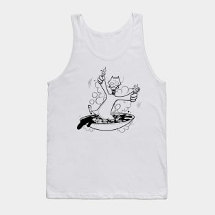 Funny chicken on pan ink-pencil illustration Tank Top